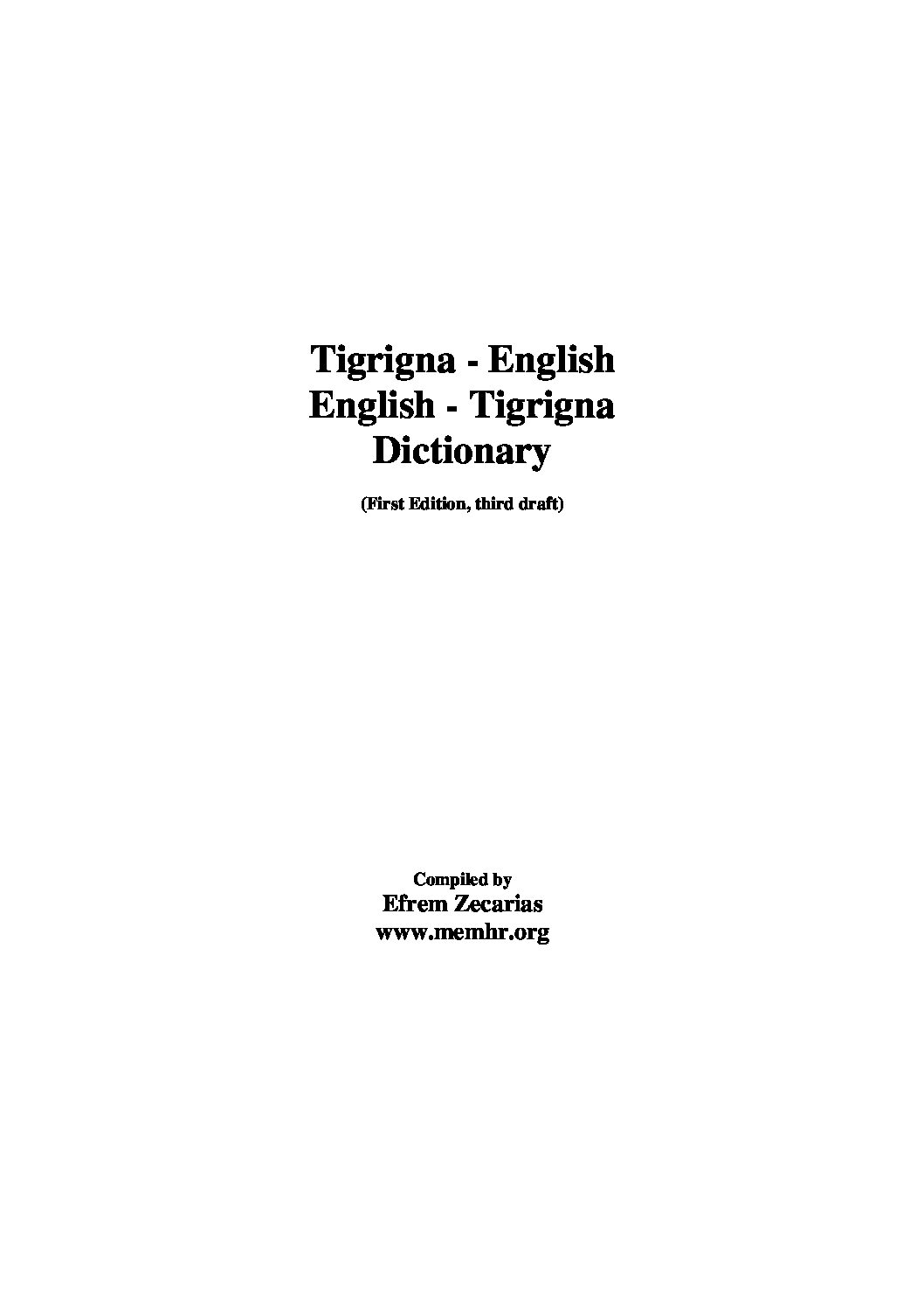 Tigrigna – English and English – Tigrigna Dictionary